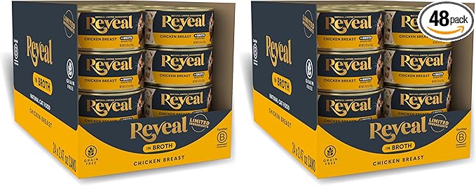 Reveal Natural Wet Canned Cat Food,Limited and Natural Ingredients,Grain Free,High Protein with No Artificial Additives,Chicken Breast in Broth (2.47 oz Cans),(Pack of 48)