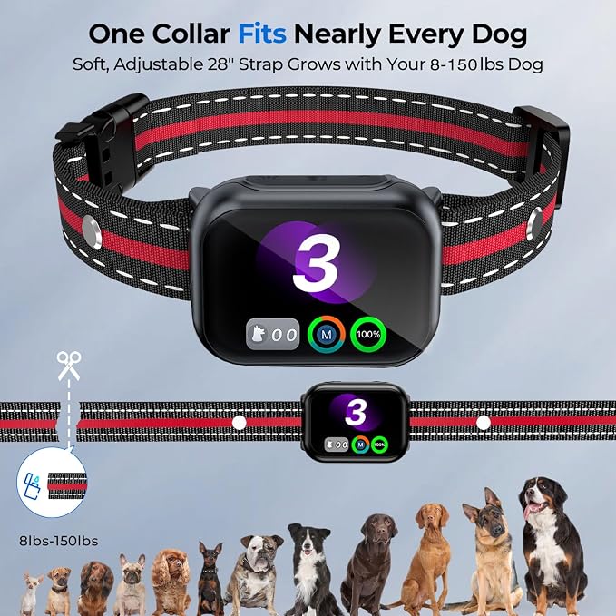 RPZ Smart Dog Bark Collar for Small Medium Large Dogs 8-150 Lbs, Red | Rechargeable anti barking collar with bark count tracking, 4 training modes, 3 sensitivity levels and IP67 waterproof