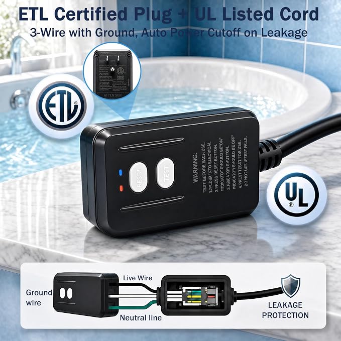 120V 1500W Immersion Electric Water Heater,Submersible Water Heater with Thermostat & GFCI . Suitable for Sinks, Bathtubs, Washbasins, Small Swimming Pools, Water Storage Tanks, Hot Tubs and Buckets