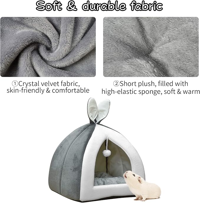 Fhiny Rabbit Bed Cave Cozy Guinea Pig Hideout Cute Bunny Bed Large House Winter Nest Dwarf Rabbit Cage Accessories for Chinchilla Ferret Hedgehog or Other Small Animals