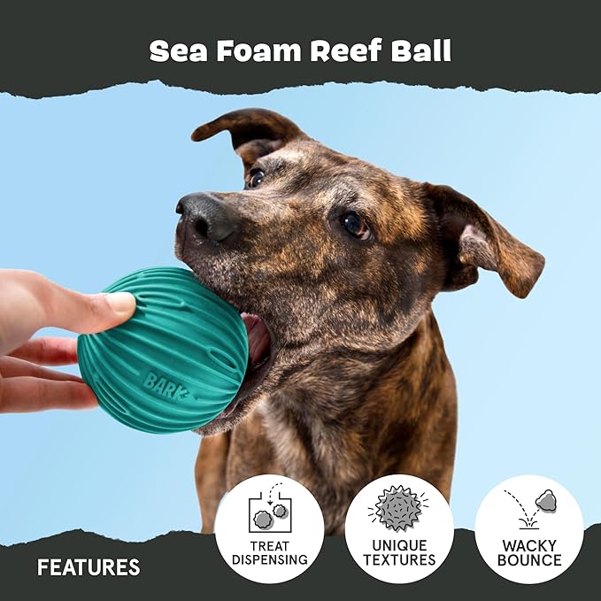 Barkbox Sea Foam Reef Ball Treat Dispensing Toy for Large Dogs, Perfect for Fun-Filled Stimulation and Interactive Playtime