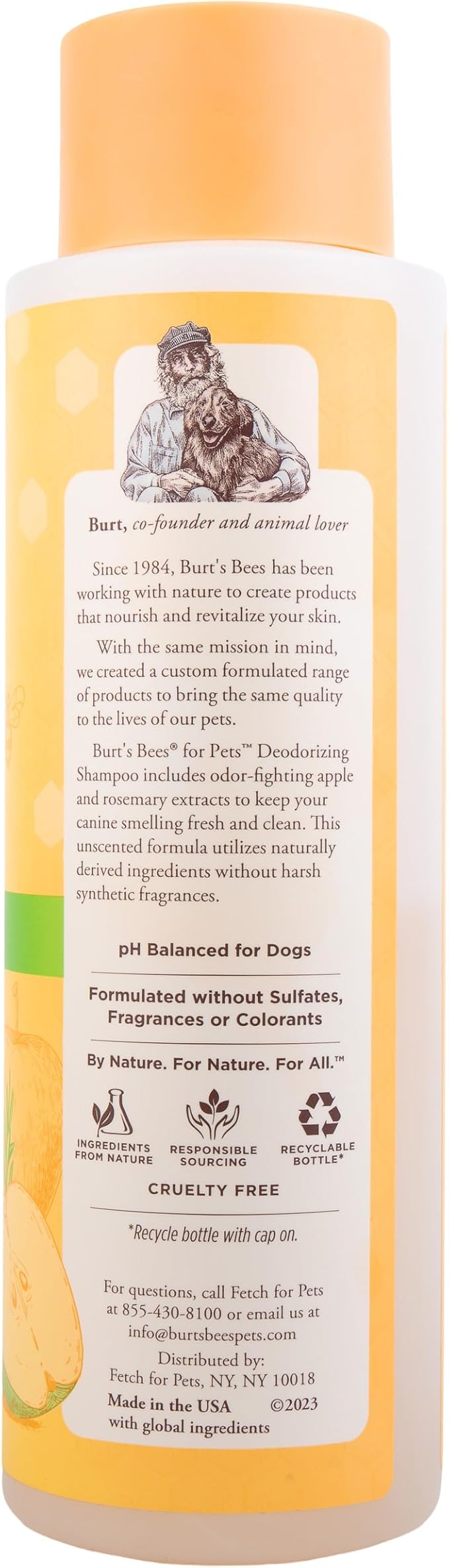 Burt's Bees for Pets Deodorizing Dog Shampoo with Apple and Rosemary, 95% Natural Origin, pH Balanced, Free of Sulfates, for Smelly Dogs, Gentle Dog Shampoo, 16 Fl Oz - 2 Pack