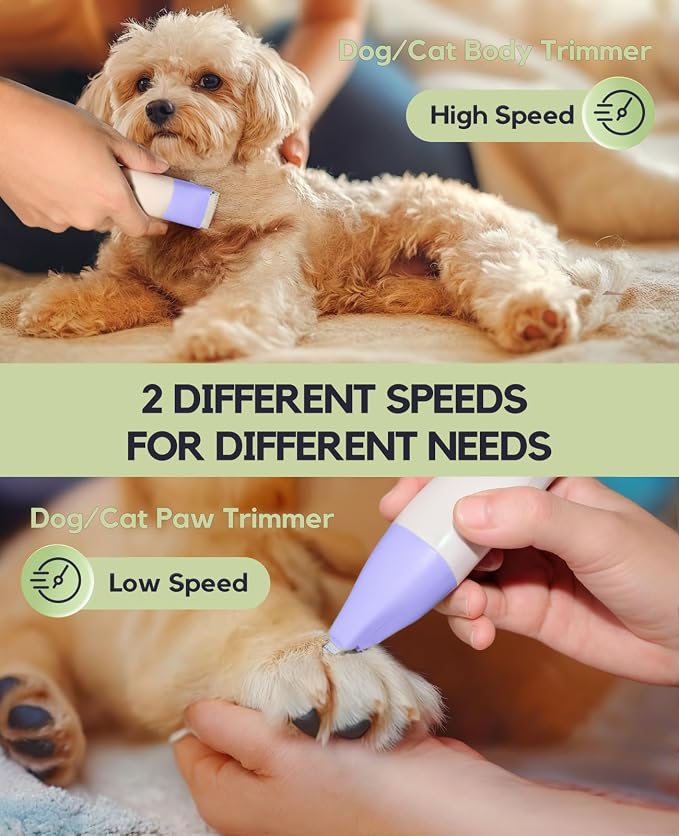 Dog Clippers Grooming Kit, 4 in 1 Quiet Cordless Dog Paw Trimmer & Nail Grinder, Small Cat Clippers Electric Rechargeable Low Noise Pet Shaver for Trimming Hair on Paw Eye Ear Face (Purple) | Quiet Cordless Dog Hair Trimmer for Paw Nail Grinder, Cat Gr...