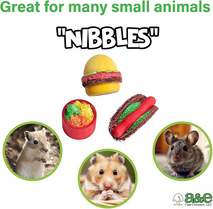 A&E Cage Co NB053 Summer Cookout Small Animal Chew Toys – Wood & Loofah Chews for Hamsters, Gerbils, Mice & Rats – Natural Boredom Breaker Toy Set for Small Pets