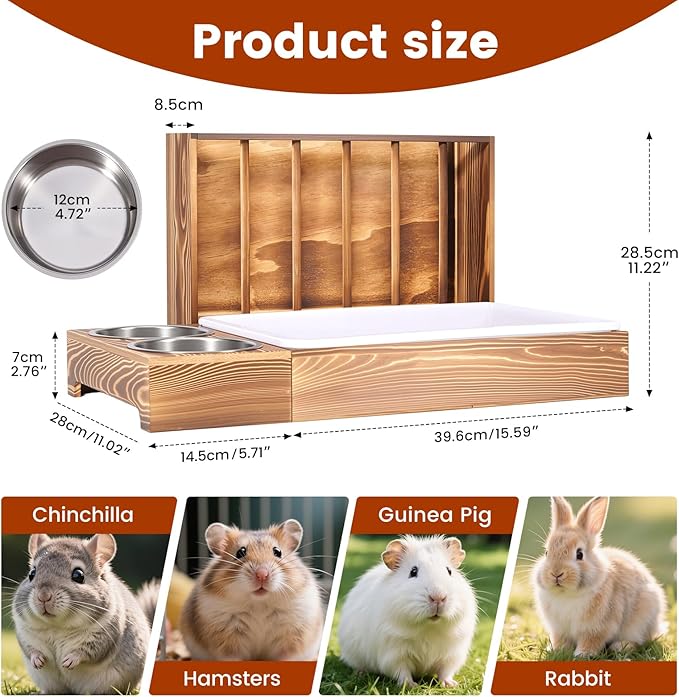 3 in 1 Rabbit Hay Feeder with Litter Box and 2 Bowls, Bunny Feeder Guinea Pig hay Rack Holder & Litter Box for Chinchilla Hamsters Guinea Pig Rabbit Bunny Small Animals (Brown)
