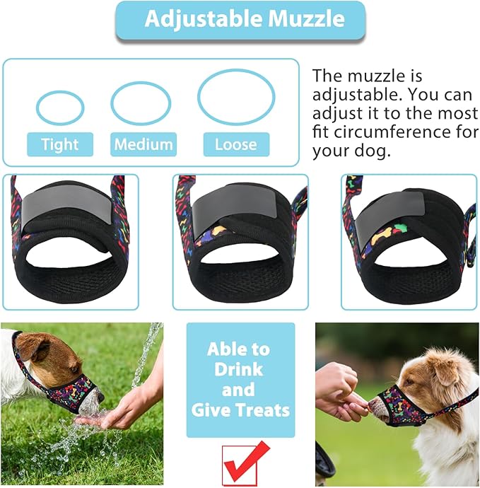 LUCKYPAW Dog Muzzle Anti Biting Barking and Chewing with Comfortable Mesh Soft Fabric and Adjustable Strap, Suitable for Small, Medium and Large Dogs(Black Bone,L)