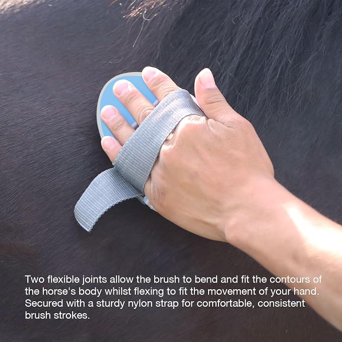 Harrison Howard Flexible Finish Horse Grooming Brush - Bendable, Comfortable Hold, Light Blue