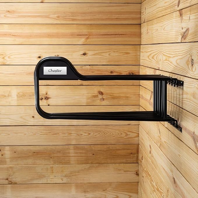 EASY-UP Mounted Blanket Pad Rack | Organize and Dry Horse Gear | Ideal for Narrow Spaces | Holds 6 Hanging Arms | Swivel Arms for Spacing | Color Black