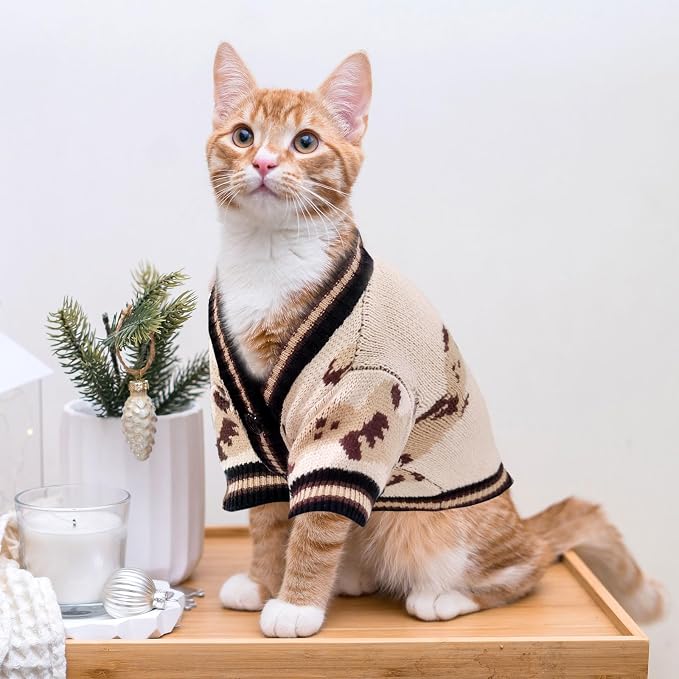 ABRRLO Small Dog Sweaters Cute Bear Dog Cardigans Clothes for Small Medium Dogs Boy Girl Puppy Cat Knitting Cardigan Outfits Dogs Autumn Coats Warm Pet Doggy Clothes Soft Knitwear Apparel (Beige,L)