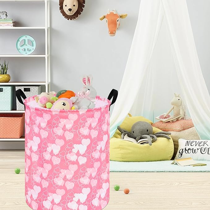 Kids Laundry Hamper Storage Basket Laundry Organizer Hamper Storage Bins Clothes Box Nursery Hamper Gift Basket with Handles (White heart)