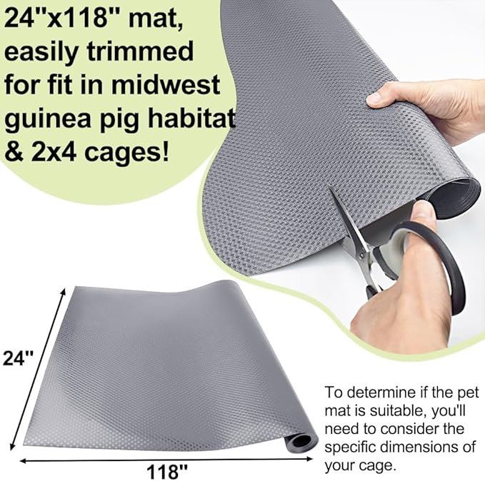 Guinea Pig Bedding Cage Liner 24"×118" 1pcs Waterproof Rabbit Bedding, Waterproof and Reusable Pads for Guinea Pigs, Rabbits, Hamsters, Gerbils, and Chinchillas, Grey Mat
