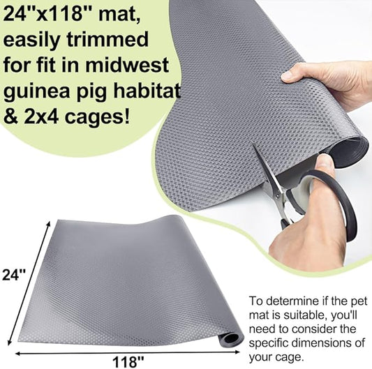 Guinea Pig Bedding Cage Liner 24"×118" 1pcs Waterproof Rabbit Bedding, Waterproof and Reusable Pads for Guinea Pigs, Rabbits, Hamsters, Gerbils, and Chinchillas, Grey Mat