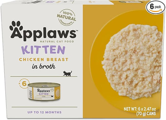 Applaws Natural Wet Kitten Food, Limited and Natural Ingredients, High Protein with No Artificial Additives, Chicken Breast in Broth (6 x 2.47oz Cans)