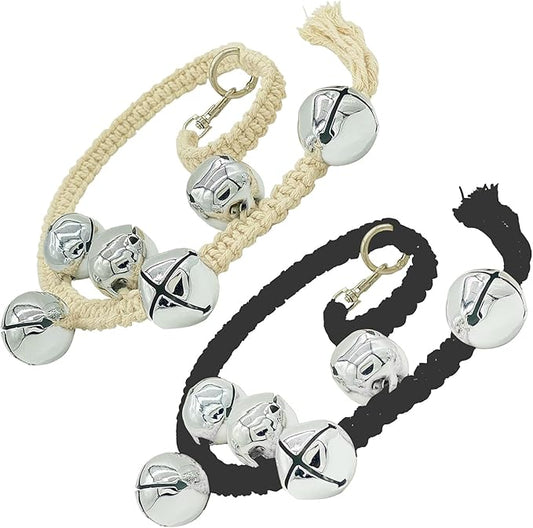 Dog Hanging Doorbells| Extra Loud Dog Potty Training Bells| Adjustable Durable Braided Rope Door Bell for Dogs to Ring to Go Outside(Silver+Black)