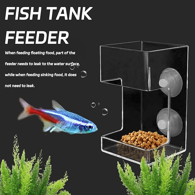 Fish Feeder,Automatic Fish Feeder,New Feeding Ring,with Suction Cups Feeding Tube Ring Accessories,Tube for All Kinds of Food Tanks Bowls Accessories(Square)