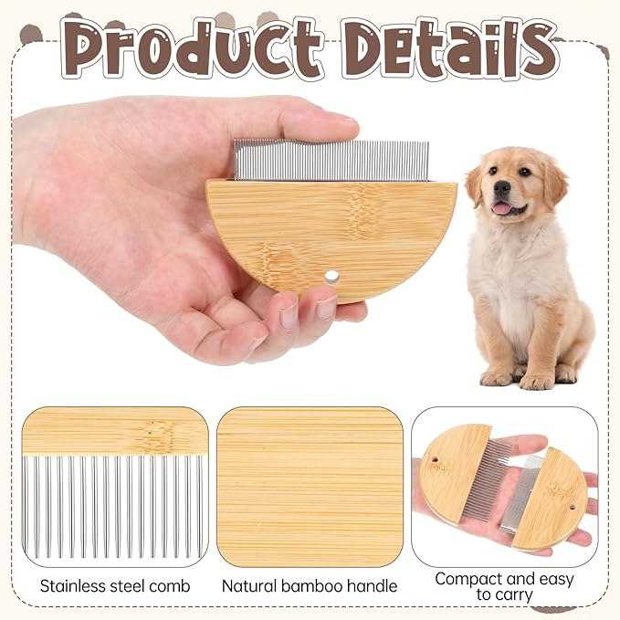 2 Pack Eye Comb for Small Dogs, Bamboo Cat Flea Eye Tear Stain Remover Comb, Pet Grooming Combs with Wide Fine Teeth Shedding Detangling Brush for Cat Hair Daily Care