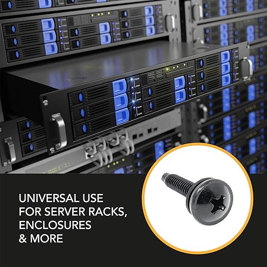 12-24 Rack Screws [50pk] – Rack Mount Screws with Nylon Washers for Server, Network, and Audio Equipment