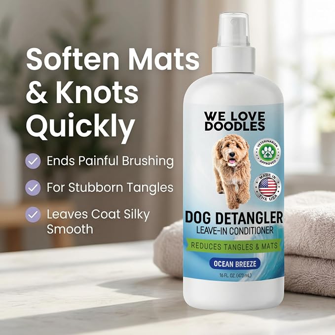 We Love Doodles Dog Detangler Spray - Leave-in Conditioner for Dogs - Dog Detangling Spray - Dematting Spray for Dogs - Tangle Remover - Made in The USA (Detangler & Shampoo (Ocean Breeze))