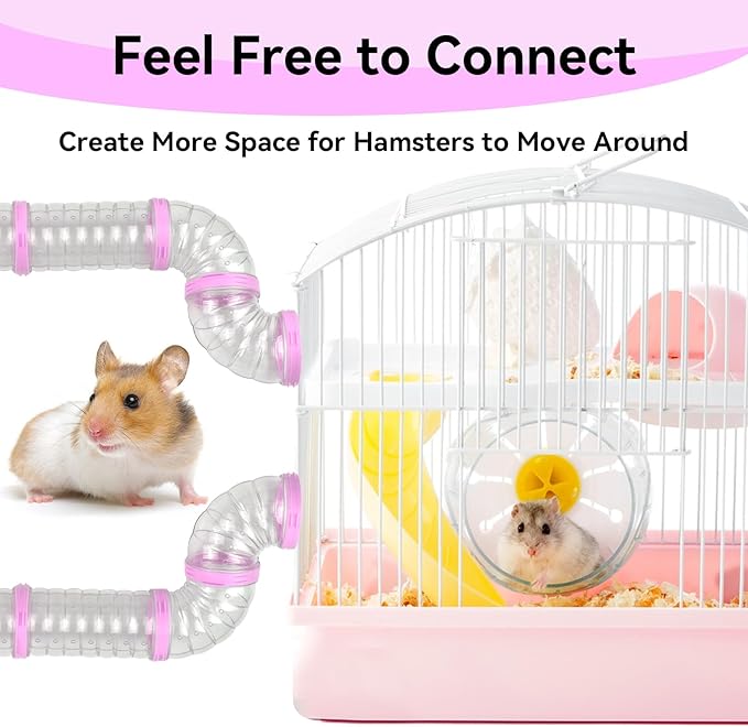 Plastic Hamster Tunnel, 8 Pack Hamster Tube Set DIY Assembled Sports Training Ferret Tube External Accessories Fun Small Animal Hiding Pipe Toy Syrian Dwarf Rat (Pink)