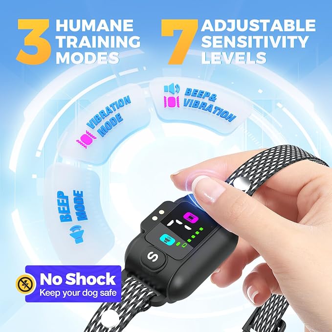 PcEoTllar Dog Bark Collar, Adjustable Beep & Vibration Mode, Rechargeable, Waterproof, Anti Barking Collar for Small Medium Dogs