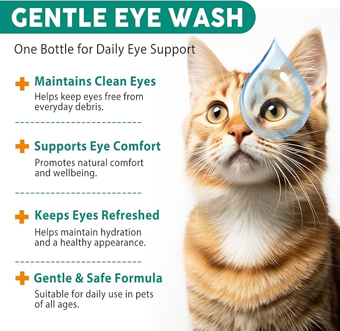 Eye Drops for Dogs and Cats - Safe to Lick, Itchy Eyes Relief & Redness Reduction, Non-Antibiotic Daily Care for Tear Stain Removal, Pet Eye Wash Vet-Formulated with Oat Glucan, 3.38 oz