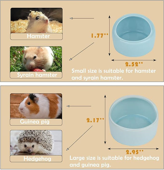 VanEnjoy 4 Pack Small Hamster Food Bowl Ceramic Guinea Pig Food Dish No Spill Hamster Food and Water Bowl Small Animal Food Bowl - Pink Blue Yellow and Green