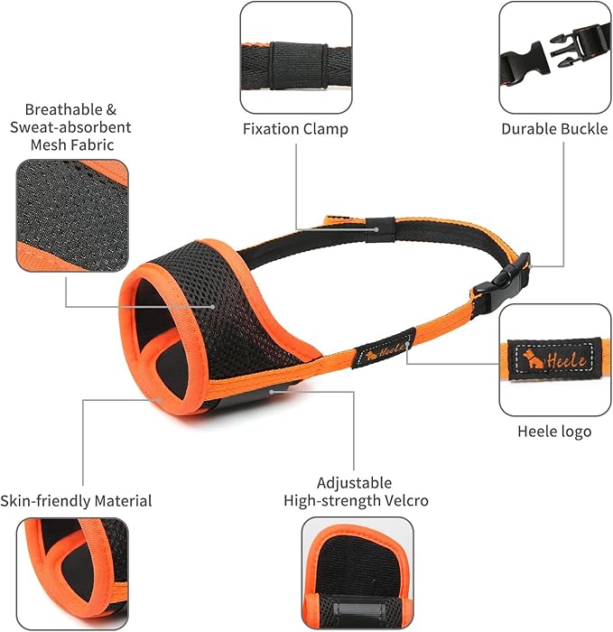 HEELE Dog Muzzle,Soft Nylon Muzzle Anti Biting Barking Chewing,Air Mesh Breathable Drinkable Adjustable Loop Pets Muzzle for Small Medium Large Dogs 4 Colors 4 Sizes XL