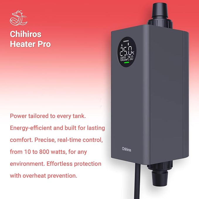 Chihiros Heater Pro - Tankless Water Heater Electric 100-120V Inline Aquarium Heater,10W 50W 100W 200W 300W 500W 800W Variable Smart External Heater for Canister Filter 5-120 Gal - 10-800W, 16/22mm