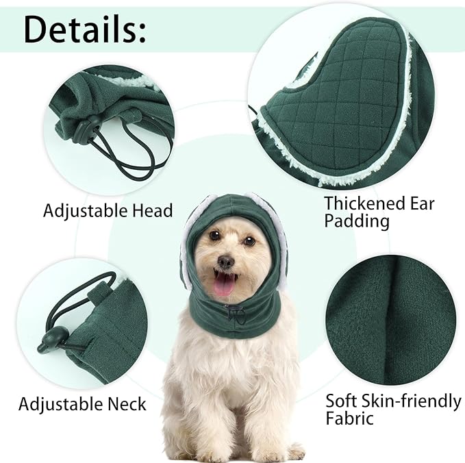 MIGOHI Adjustable Dog Ear Cover for Small Dogs,Dog Ear Muffs with Sound-Absorbing Pads,Head Wrap Calming Hoodie for Dogs Noise Anxiety,Thunder,Fireworks,No Flap Ear Wraps for Dogs Hematoma,S,Green