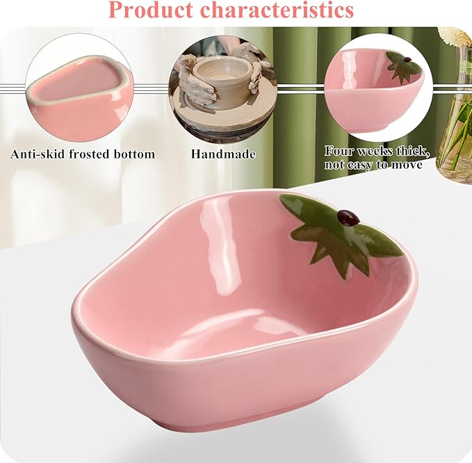 Small Guinea Pig Food Bowl Strawberry-Shaped Cute Ceramic Hamster Water Bowl Ferret Rat Chinchilla Rabbit Feeding Dish Young Animal Feeder(Pink)