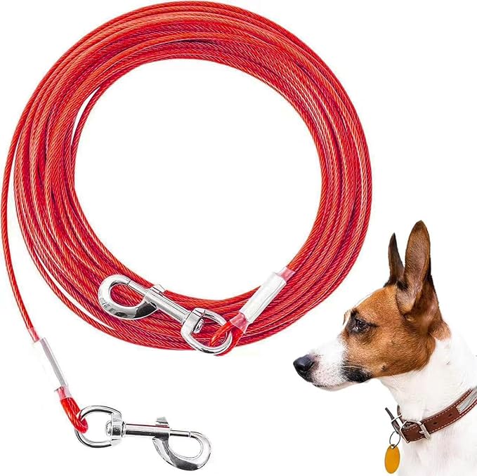 Tie Out Cable for Dogs,10/20/30/50/100FT Dog Leads for Yard Chew Proof,Heavy Duty Tie Out Cable for Large Dogs Up to 125lbs,Dog Runner Tether (Red, 125Ibs 50ft)