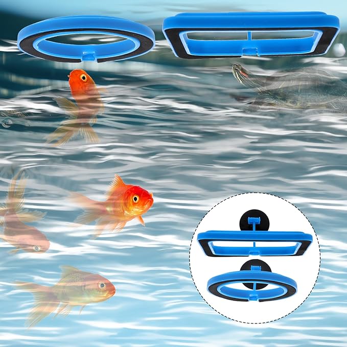 2 Pcs Fish Feeding Ring, Aquarium Feeding Ring Turtle Tank Accessories Automatic Square and Round Floating Food Feeder with Suction Cup for Betta Guppy Goldfish (Blue)