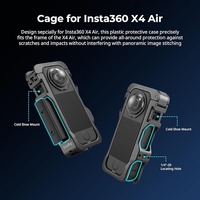 SmallRig Cage for Insta360 X4 Air, Plastic Protective Case for Insta360 X4 Air, Built-in Cold Shoe Mounts & 1/4" Locating Hole, with Silicone Lens Cover - 5940