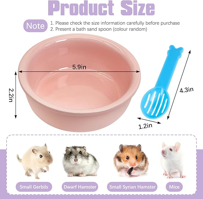 kathson Hamster Sand Bath Box Ceramic Small Animals Shower Bathtub Gerbil Litter Box Mice Bathroom Syrian Hamster Digging Sand Container Cage Accessories for Lemmings (Pink)