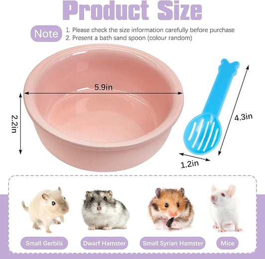 kathson Hamster Sand Bath Box Ceramic Small Animals Shower Bathtub Gerbil Litter Box Mice Bathroom Syrian Hamster Digging Sand Container Cage Accessories for Lemmings (Pink)