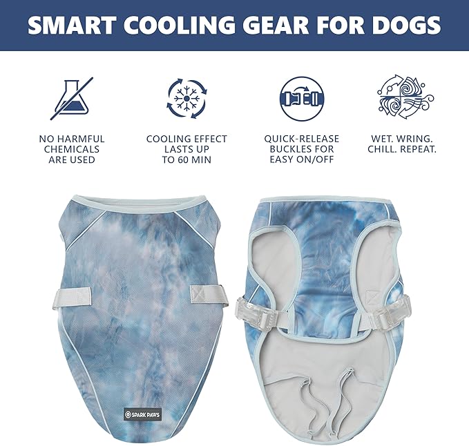 Spark Paws Dog Cooling Vest - SPF 50 UV Sun Protection - Summer Heat Relief Gear for Dogs, Lightweight, Evaporative Cooling - Dog Anxiety Relief Vest During Hot Days - Ice Blue, Large