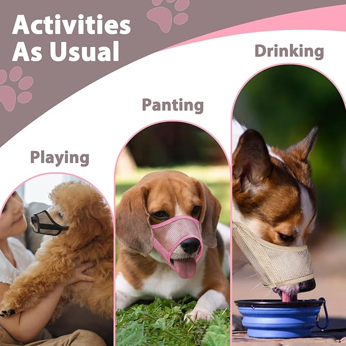 Dog Muzzle Suits for Small Medium Large Dogs, Mesh Muzzle Anti Biting Chewing, Breathable Mouth Cover Set with Adjustable Strap for Grooming Vet Visiting Training (3 PCS(S-L), Pink)