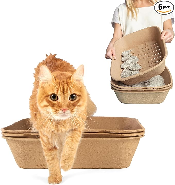 Kitty Sift (Set of 2 Litter Boxes & 1 Sifting Liner) Disposable Sifting Cat Litter Box Jumbo, 3 Count, Durable and Portable for Travel with Odor Control