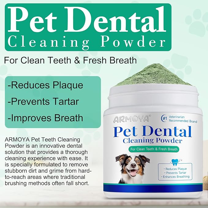 ARMOYA Dog Dental Powder for Fresh Breath and Healthy Teeth - Plaque Control for Small, Medium, Large Dogs