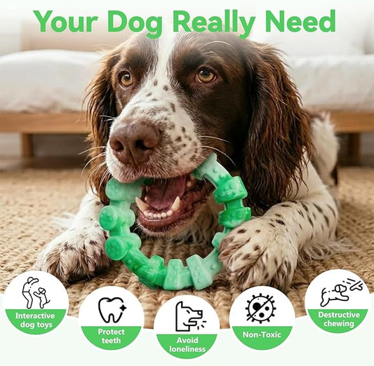 BoYoYo 2 Pack Dog Toys for Aggressive Chewers, Indestructible Dog Toys for Large Breed, Durable Chew Toy for Dogs to Keep Them Busy, Ring Toy for Trainging & Cleaning Teeth, Milk Flavored