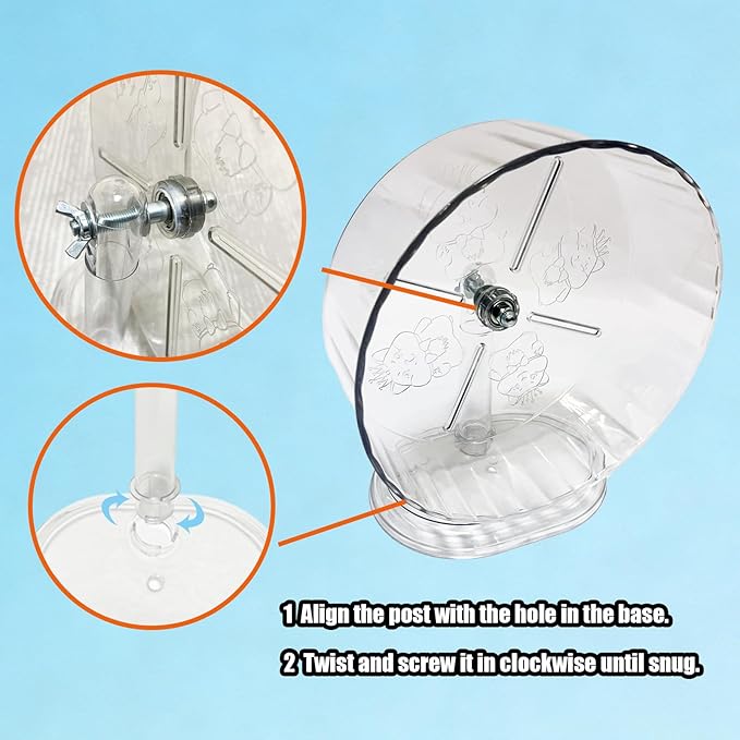 Hamster Silent Running Wheel for Small Animal, Exercise Wheels Anti-Skid Adjustable Stand for Hamsters,Cage Mount, Gerbils, Rats, Mouse, Mice, Transparent Shell (9.45inch)