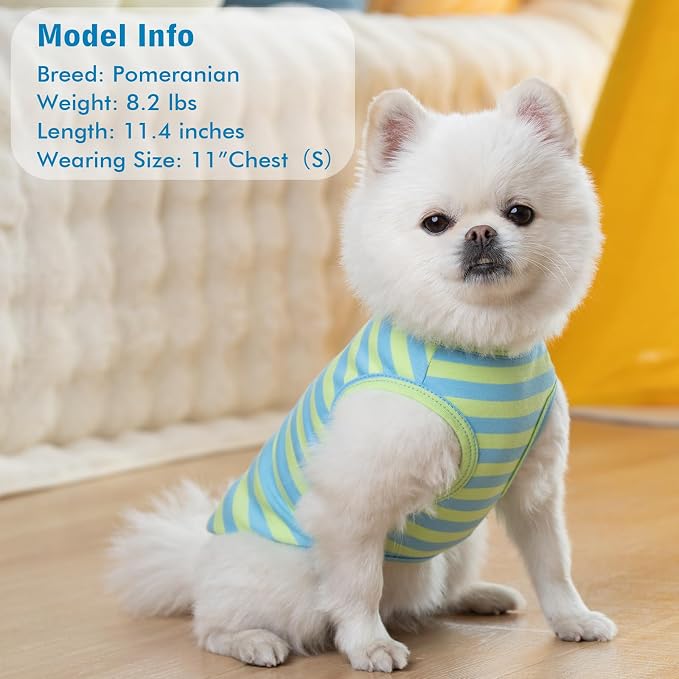 KYEESE 2Pack Dog Shirt, Soft Striped Dogs T Shirts, Lightweight Doggie Tank Top Cat Clothes, Sleeveless Dog Shirt for Small Dogs, Stretchy Pet Vest, Blue, Small
