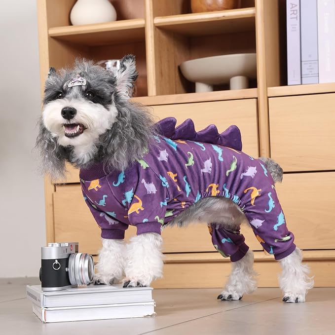 CuteBone Dinosaur Costume Dog Pajamas, Stretchy Spandex Crystal Velvet Sleepwear Coat for Small Dogs, Soft & Warm Pet Outfit Clothes for Cold Weather, Cozy Pullover Design COSP04XS