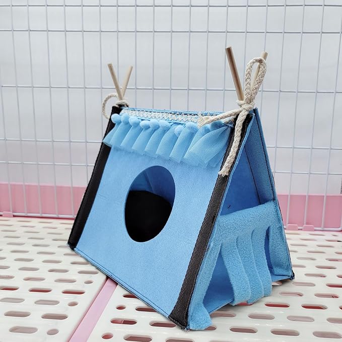 Hamster Hideout Tent, Portable Small Animal Tents House Cave Rabbit Tent Hideout Rabbit Rat Small Animal Tube Toy Warm Nest Habitat (Blue)