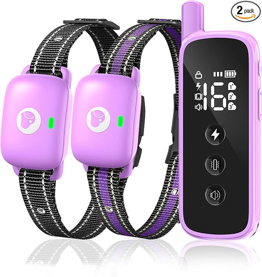 Dog Shock Collar with Remote Control - Rechargeable Training Collar for Dogs, Beep/Vibration/Shock, Security Lock, 2600FT Range IP68 Waterproof Electric Collar for 10-120lbs All Breeds, Purple