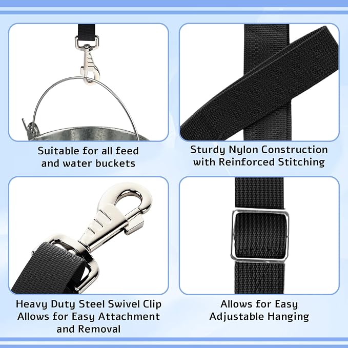 10 Pcs Horse Bucket Strap Hangers Horse Suppliers Adjustable Nylon Bucket Strap for Buckets Hay Nets Outdoor Feeders (Black)
