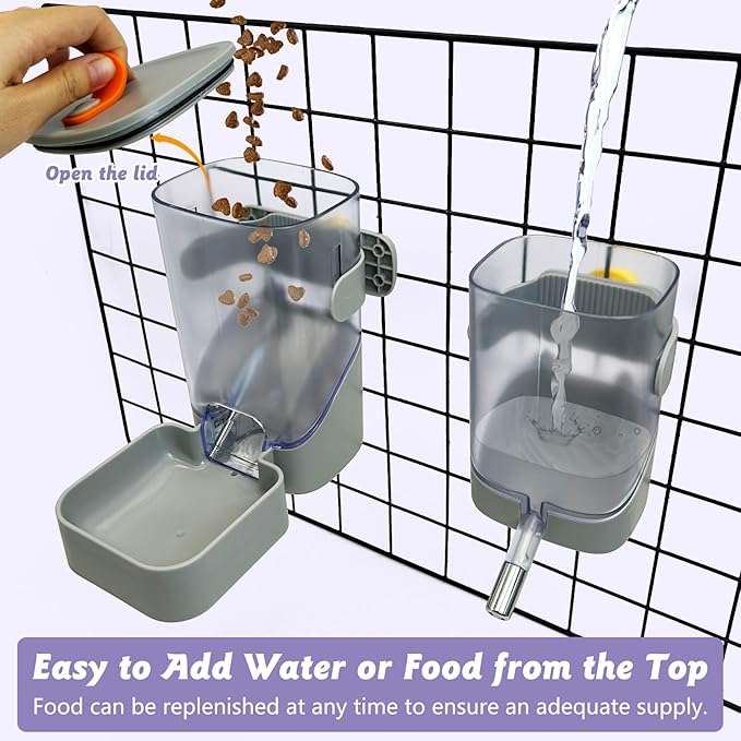 24oz Automatic Rabbit Water Dispenser for Cage Hanging Guinea Pig Water Bottle No Drip Bunny Water Feeder for Ferret Rat Hamster Chinchilla and Other Small Animals (Gray)
