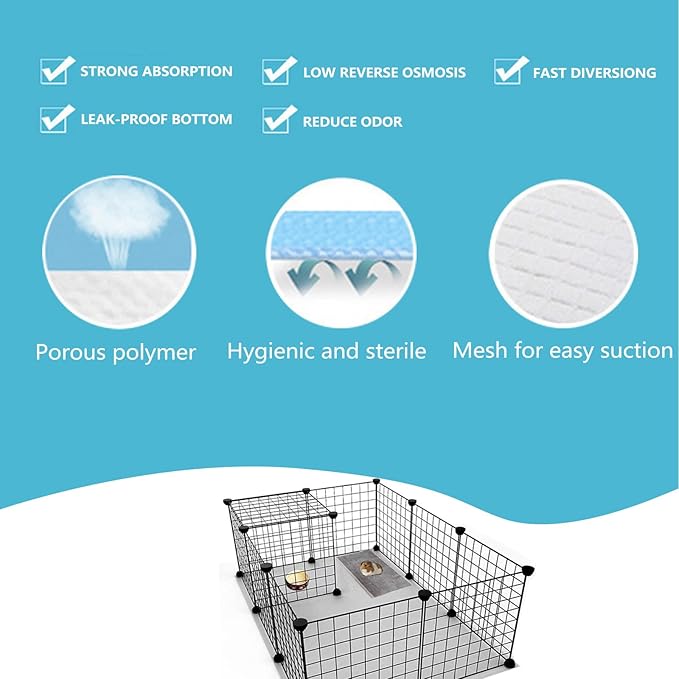 Guinea Pig Pee Pads, Disposable Rabbit Cage Liners, Charcoal Odor Controlling Absorbent Waterproof Pee Pads for Hamster, Bunny, Ferret, Chinchilla and Other Small Animals (18" x 13", 100 PCS)
