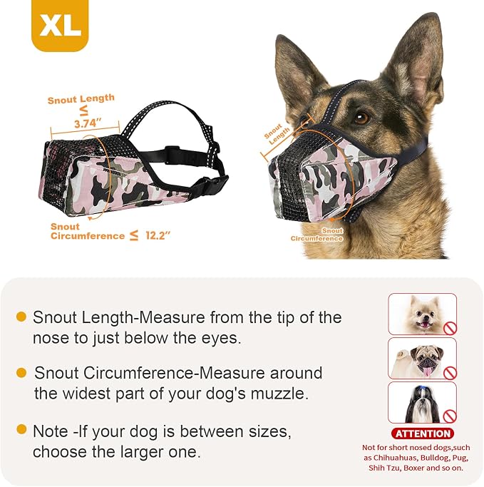 Mesh Dog Muzzle, Breathable Soft Dog Muzzle with Reflective Straps for Secure Fit, Prevents Biting, Chewing Scavenging- Adjustable for Small Medium Large Dogs,Pink,XL