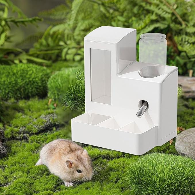 3 in 1 Hamster Automatic Feeder Dispenser Easy to Clean Container Feeding Station for Home Ferrets Bunny Small Animal Patio, White 80ml Bottle
